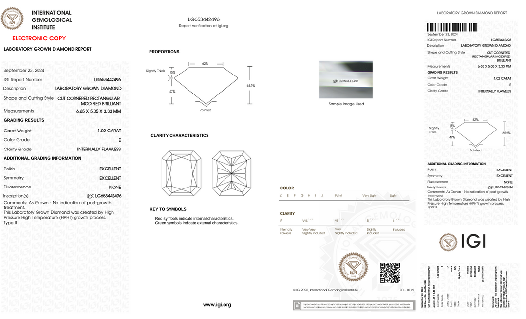 1,02 ct e farve Hvis strålende afskåret lab -dyrket diamant - igi certificeret