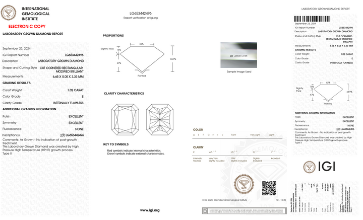 1,02 ct e farve Hvis strålende afskåret lab -dyrket diamant - igi certificeret