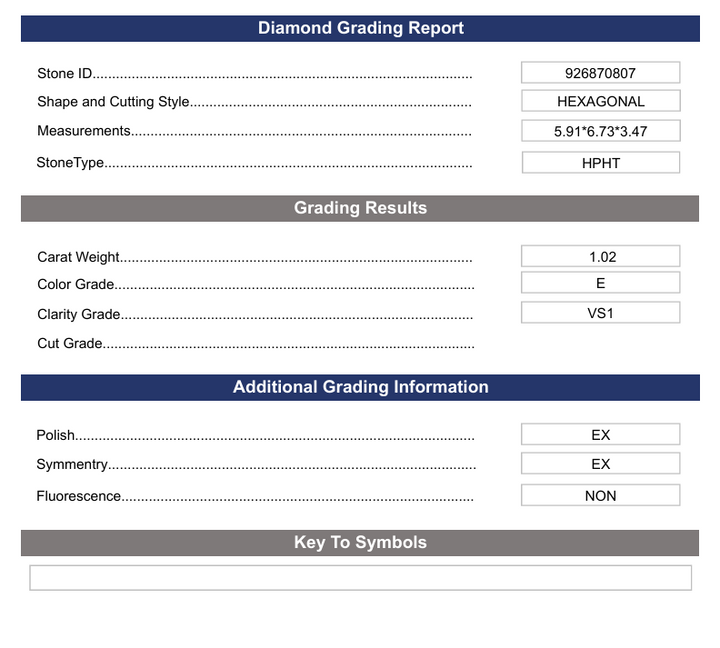 1.02 Carat Hexagonal Lab Grown Diamond, VS1/E