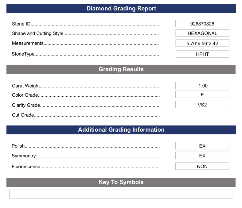 1.0 Carat Hexagonal Lab Grown Diamond, VS2/E