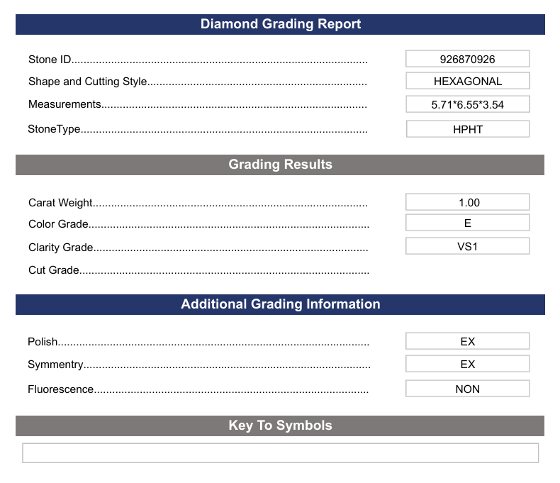 1.0 Carat Hexagonal Lab Grown Diamond, VS1/E