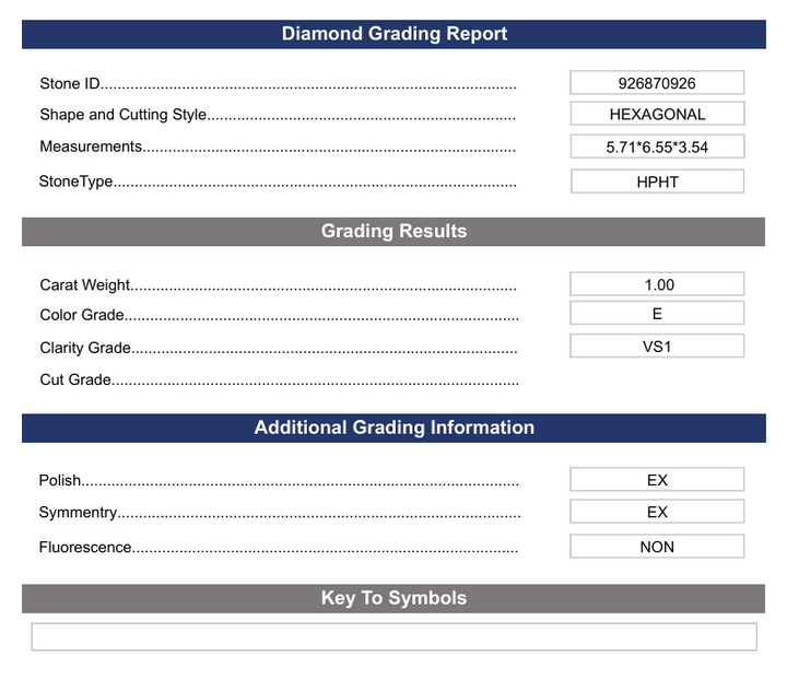 1.0 Carat Hexagonal Lab Grown Diamond, VS1/E