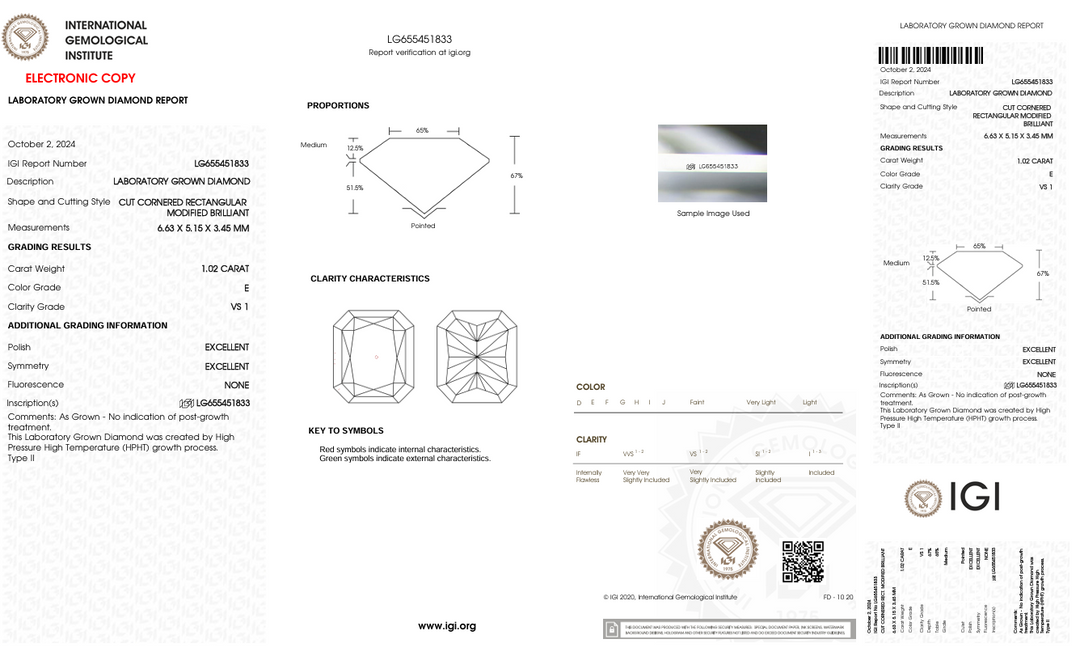 1,02 CT E COLLER VS1 RADIANT CUT LAB-LAB-LAB LABLE - IGI CERTIFIÉ