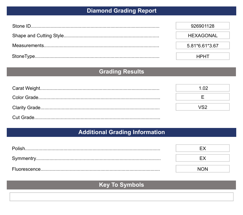 1.02 Carat Hexagonal Lab Grown Diamond, VS2/E