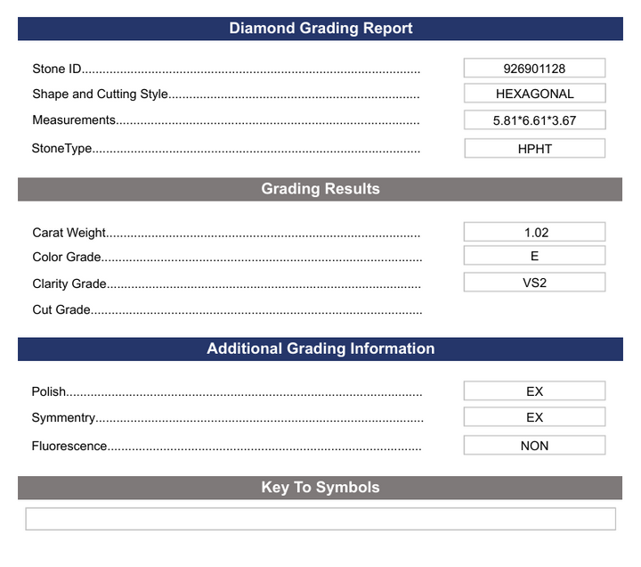 1.02 Carat Hexagonal Lab Grown Diamond, VS2/E