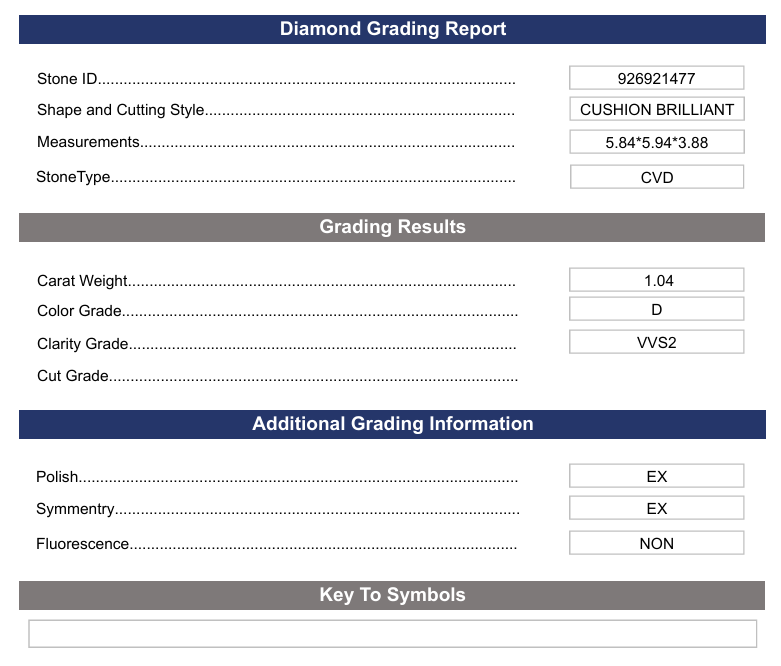 1,04 CT D kleur VVS2 kussen briljant gesneden lab gekweekte diamant - variatie gecertificeerd