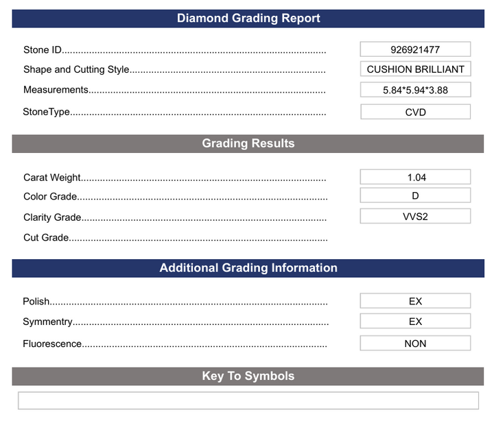 1,04 CT D kleur VVS2 kussen briljant gesneden lab gekweekte diamant - variatie gecertificeerd