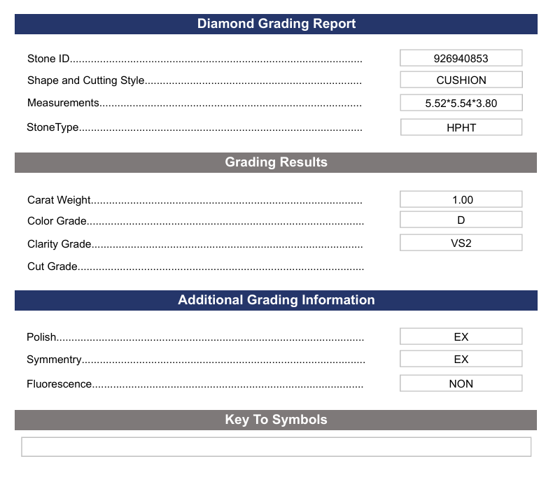 1.0 Carat Cushion Lab Grown Diamond, VS2/D