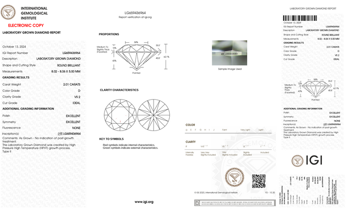 2.01 Carat Round Lab Grown Diamond, VS2/D