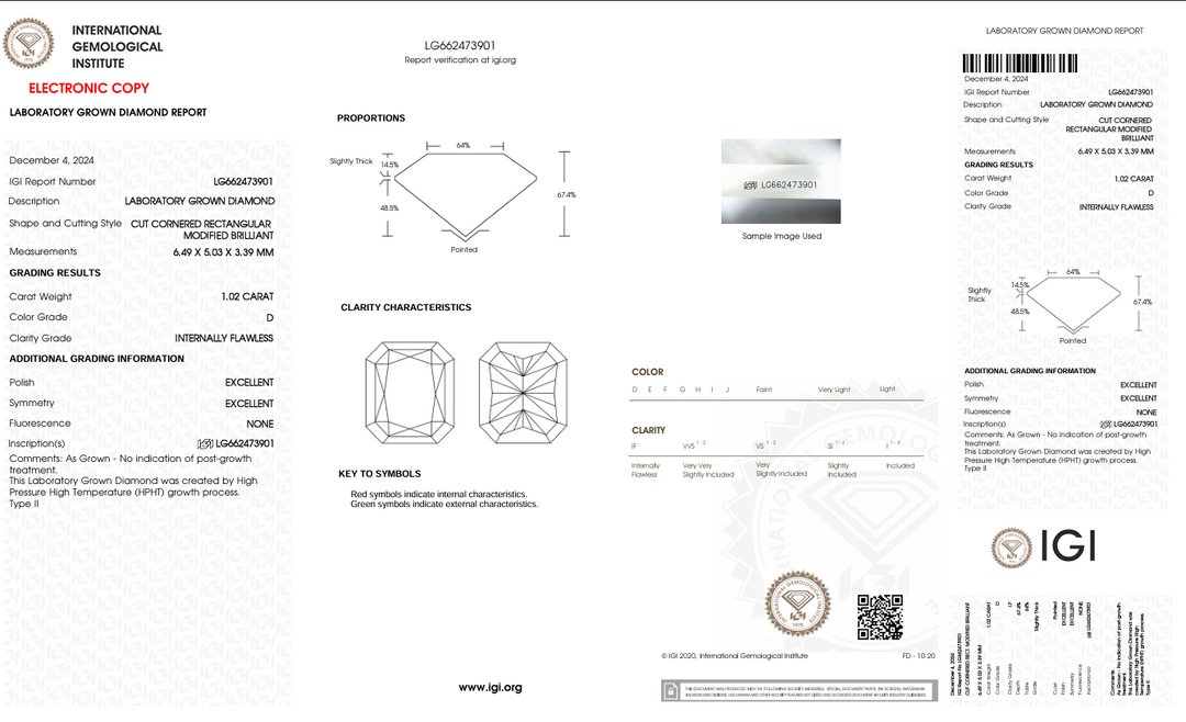 1,02 ct d farve Hvis strålende afskåret lab -dyrket diamant - IGI certificeret