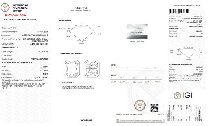 1,02 ct d farve Hvis strålende afskåret lab -dyrket diamant - IGI certificeret