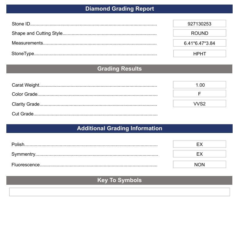 1,0 ct f warna vvs2 bundar potong lab -tumbuh berlian - bersertifikat variasi