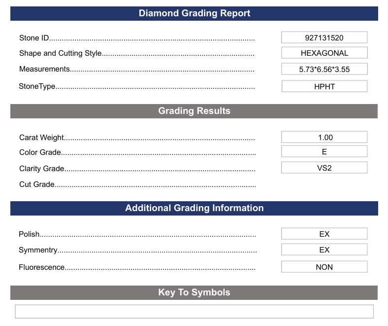 1.0 Carat Hexagonal Lab Grown Diamond, VS2/E