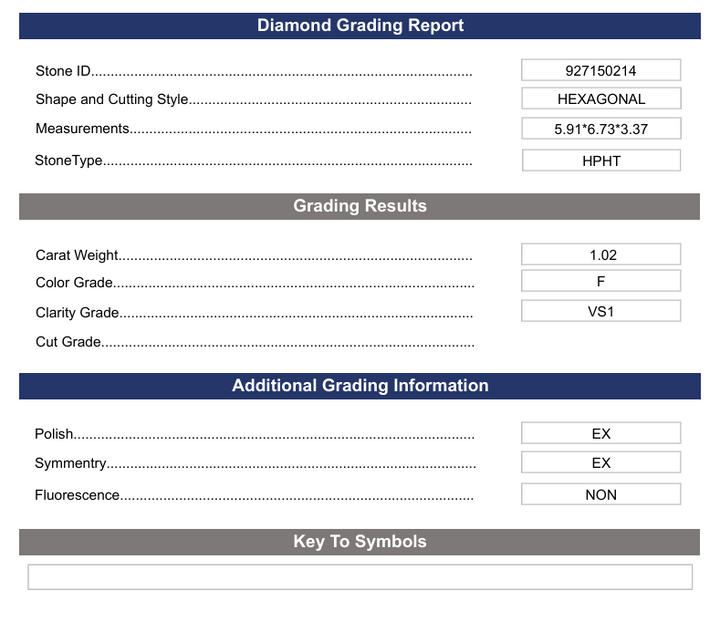 1.02 Carat Hexagonal Lab Grown Diamond, VS1/F