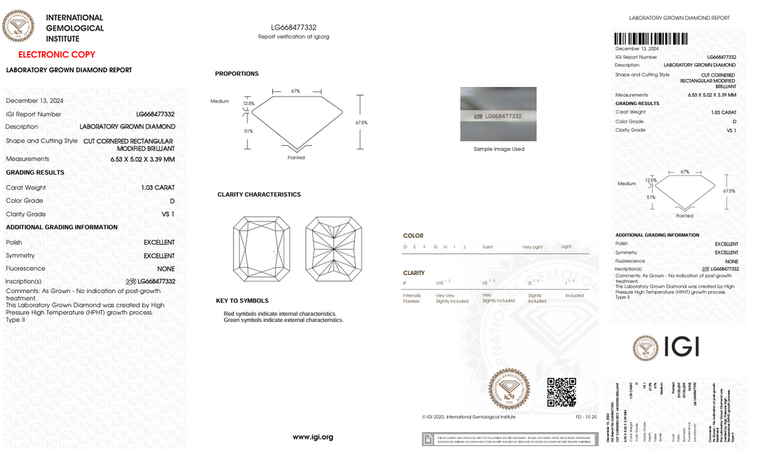 1.03 CT D Warna VS1 RADIANT CUT LAB DIAMOND - CERTIFIKASI IGI