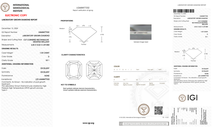 1.03 CT D Warna VS1 RADIANT CUT LAB DIAMOND - CERTIFIKASI IGI