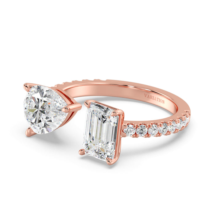 Top view of 4.34ct Pear & Emerald Lab Diamond Ring in Rose Gold
