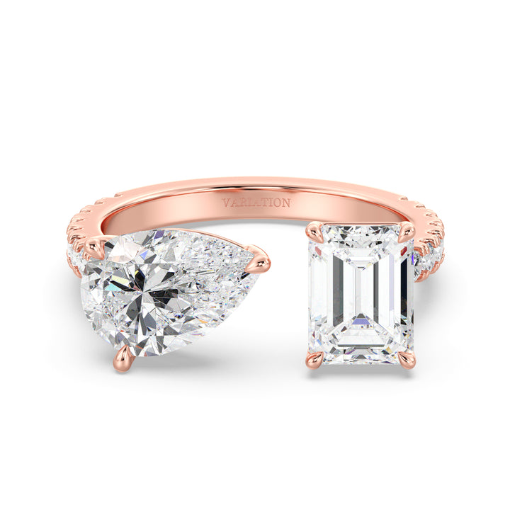 Pear & Emerald Diamond Ring in White Gold – Toi et Moi Design