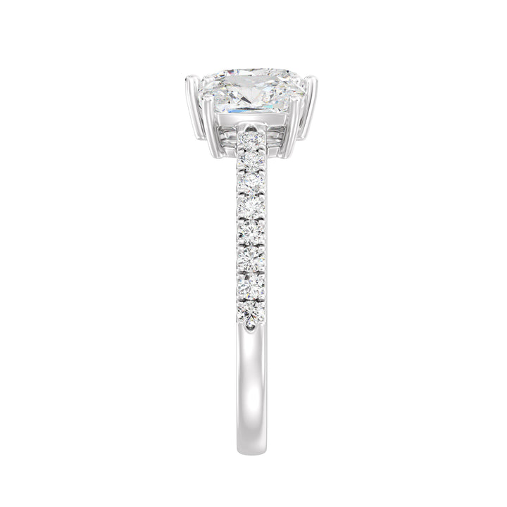 Sophisticated Heart & Cushion Two-Stone Lab-Grown Diamond 'Toi et Moi' Ring in 18K White Gold. Designed with a 1.00ct heart-cut and a 1.00ct cushion-cut EF/VS lab-grown diamond, complemented by 16 round-cut diamonds (0.24ct) on a sleek white gold band