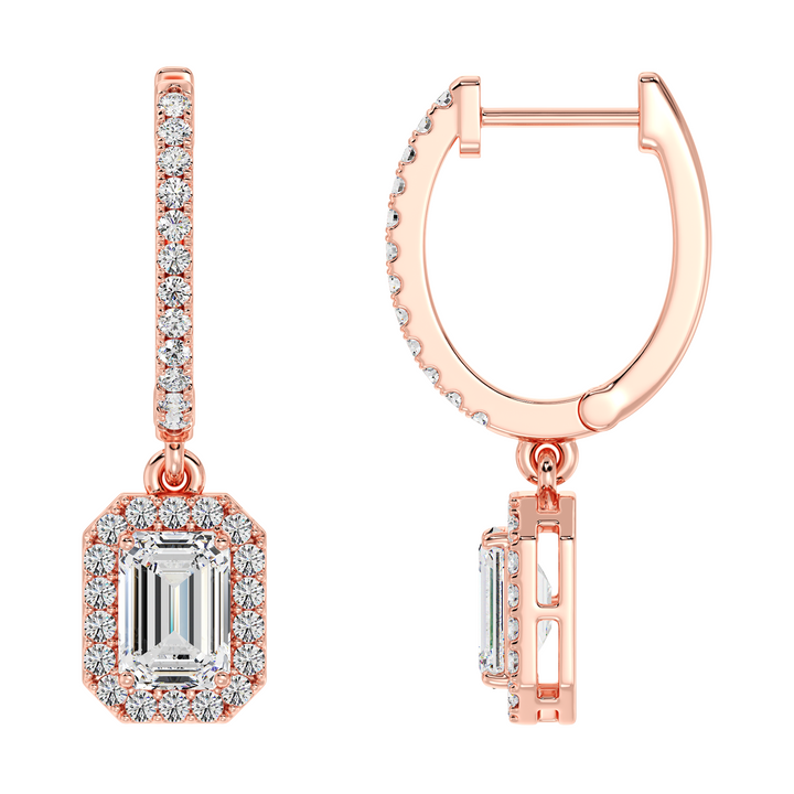 Sophisticated Rose Gold Hoop Earrings with Emerald Cut Lab-Grown Diamonds