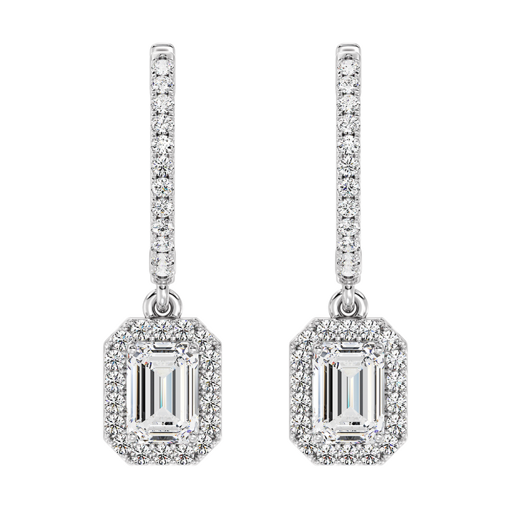 Sophisticated White Gold Hoop Earrings with Emerald Cut Lab-Grown Diamonds