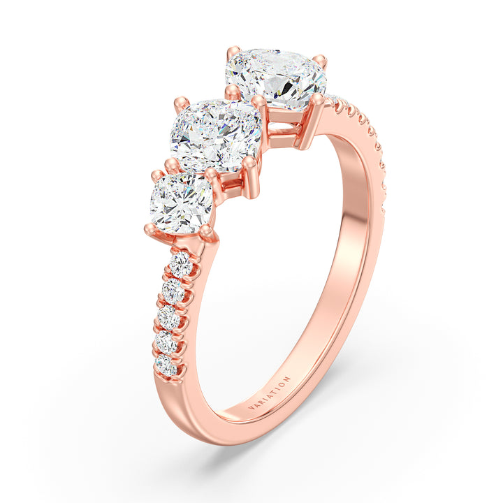 Three Stone Cushion-Cut Halo Wedding Band