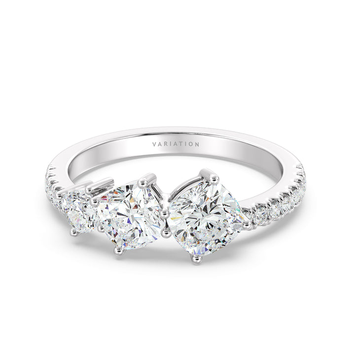 Three Stone Cushion-Cut Halo Wedding Band