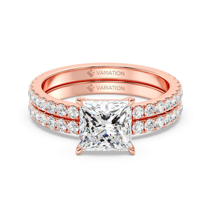 Princess Engagement Ring with Wedding Band