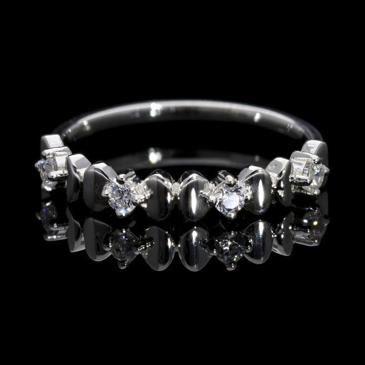 STERLING SILVER ACCENTED STACKABLE BEADED RING WITH CUBIC ZIRCONIA