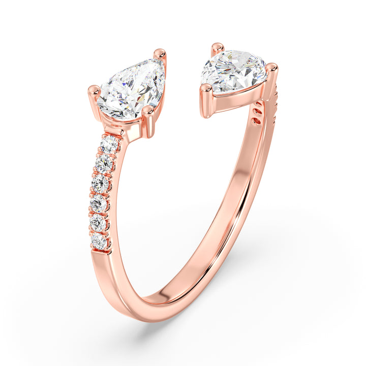 IGI Certified 1.10 CT E/VS2 Pear-Shaped Lab-Grown Diamond Two-Stone Open Ring in 14K/18K Solid Gold
