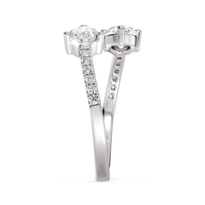 IGI Certified 1.10 CT E/VS2 Pear-Shaped Lab-Grown Diamond Two-Stone Open Ring in 14K/18K Solid Gold