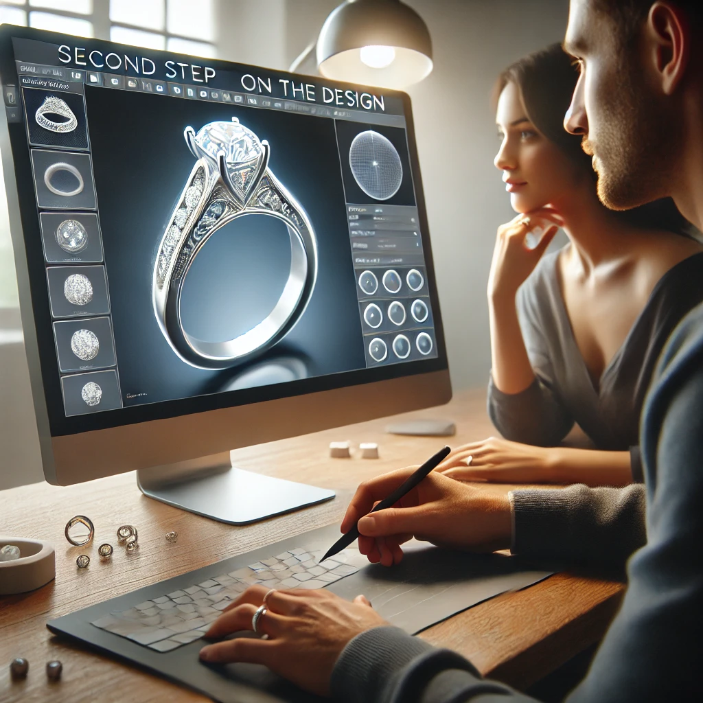 Digital 3D CAD model of custom jewelry showcasing detailed dimensions and stone placement for realistic preview. Review and provide feedback to ensure your vision is brought to life before final approval.