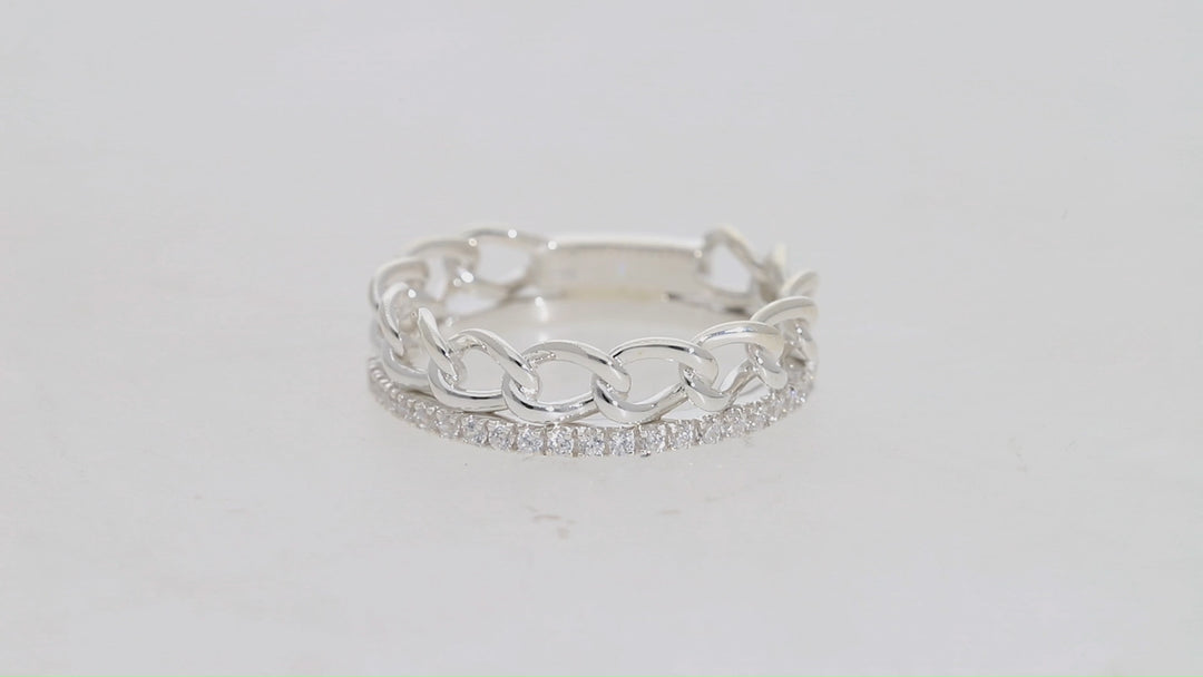 CUBIC ZIRCONIA CHAIN LINK RING IN STERLING SILVER