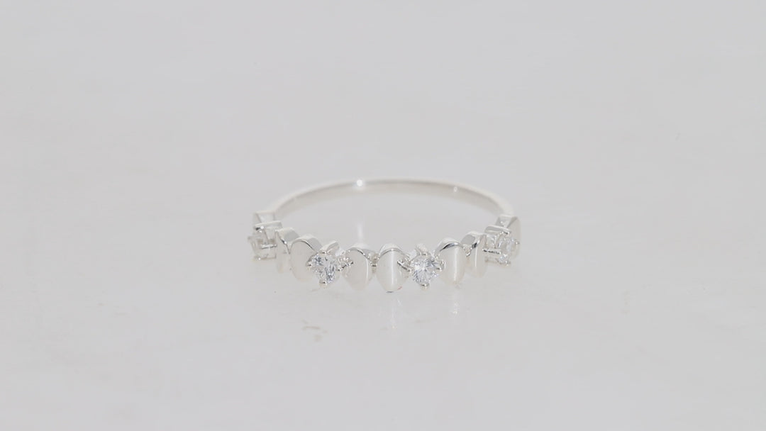 STERLING SILVER ACCENTED STACKABLE BEADED RING WITH CUBIC ZIRCONIA
