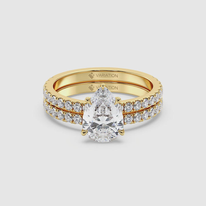 Pear Engagement Ring with Wedding Band