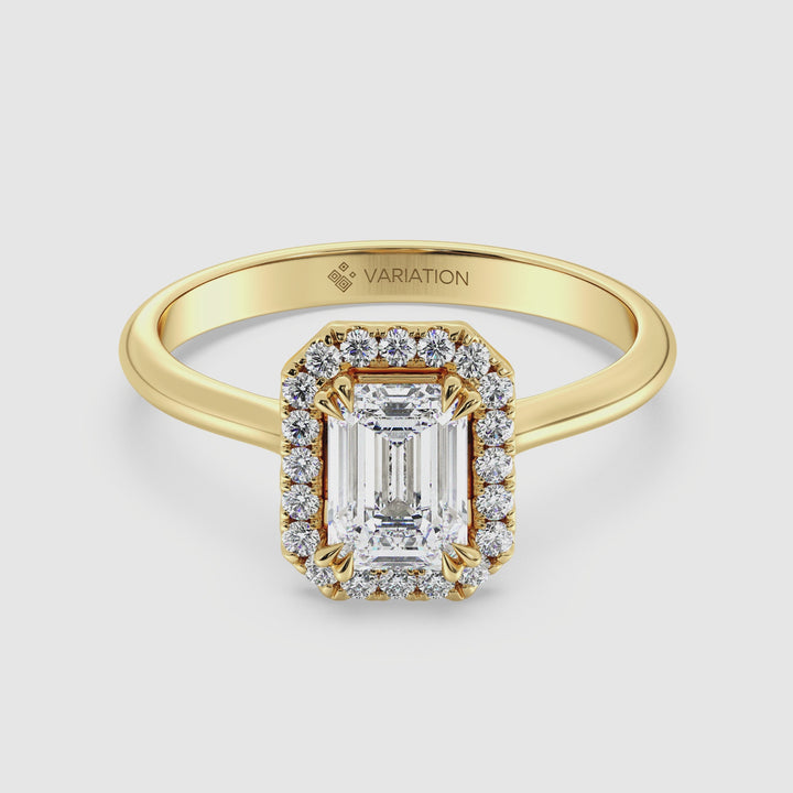 Emerald Halo Solitaire Ring Lab Grown Diamond