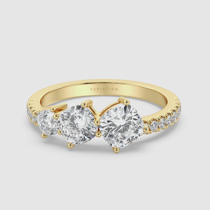 Three Stone Cushion-Cut Halo Wedding Band