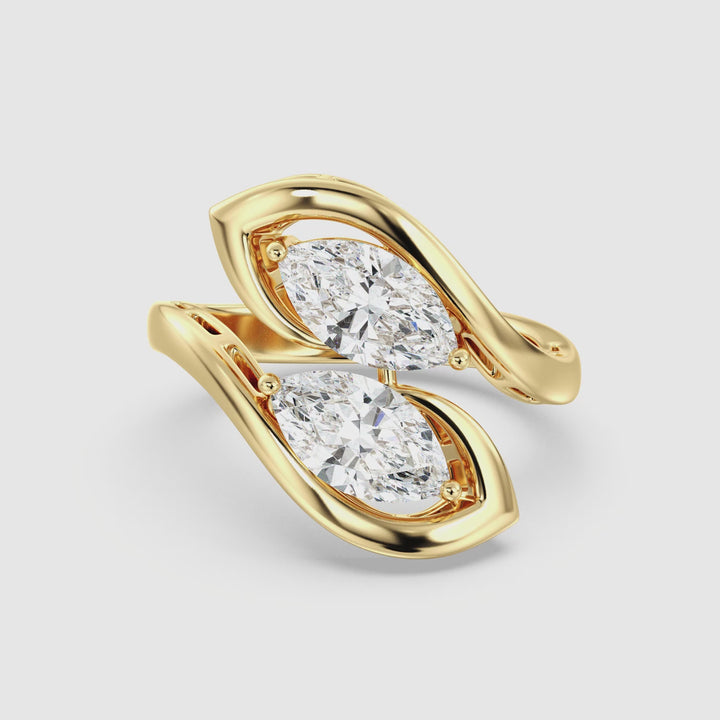 18K Yellow Gold Toi et Moi Pear-Cut Lab-Grown Diamond Ring – Custom-Made Two-Stone Engagement Ring Featuring Two 1ct EF/VS Pear Diamonds in a Classic Prong Setting with a Half-Round Band. Elegant, Timeless, and Perfect for Stacking or as an Anniversary Gift