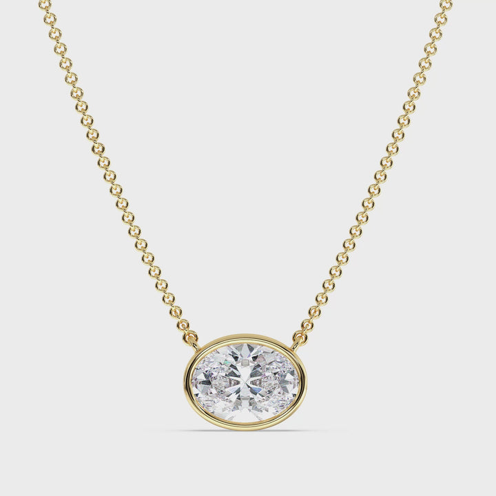 Oval Bezel-Set Solitaire Pendant Necklace