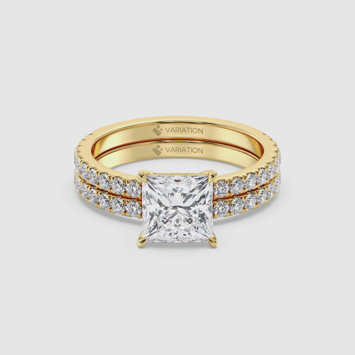 Princess Engagement Ring with Wedding Band