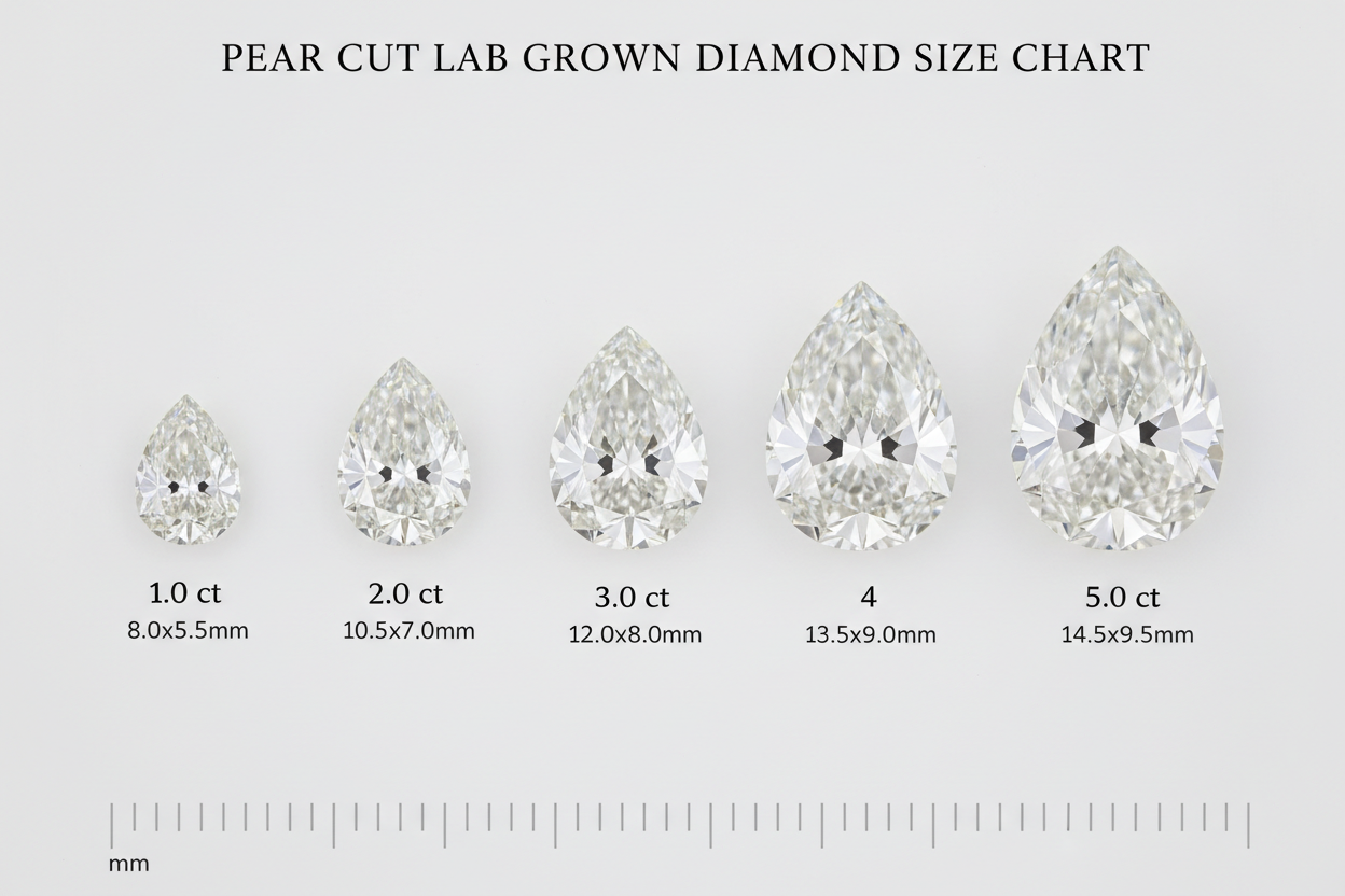 Pear Cut Diamond Size Chart: Carat Weight to MM Conversion