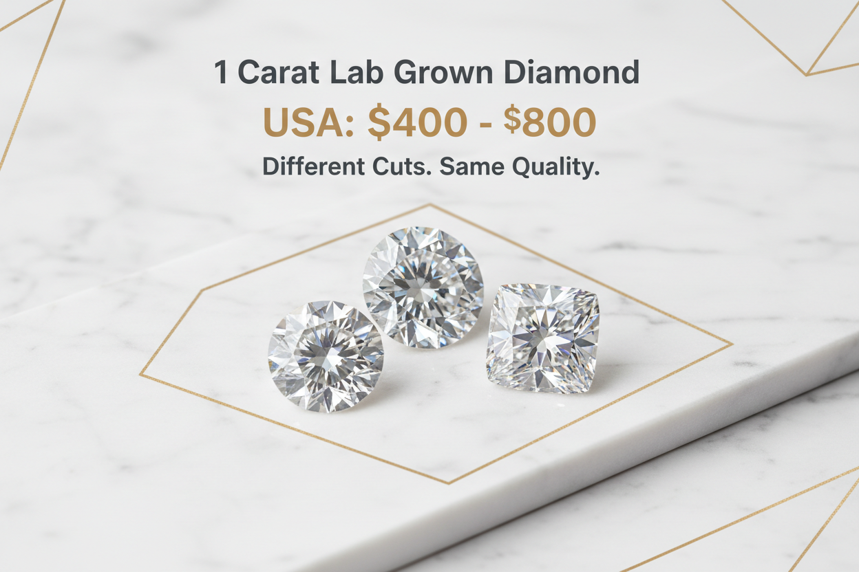 1 Carat Lab Grown Diamond Price in USA: $400 to $800