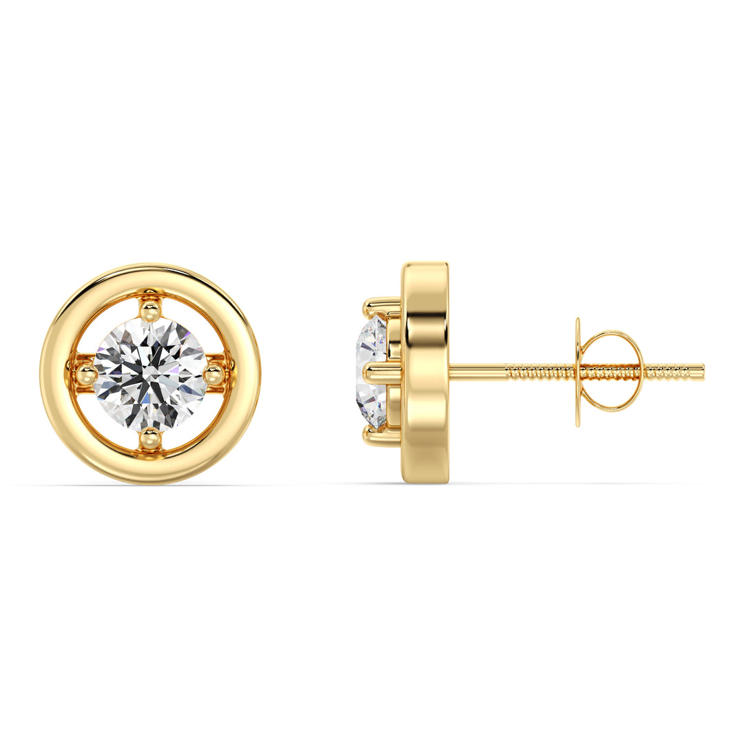 0.44 to 0.46 Carat Round Lab Grown Diamond Gold Rim Stud Earrings in 18K Yellow Gold