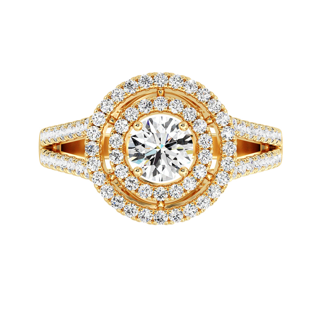 0.50 Carat Round Cut Lab Grown Diamond Halo Ring in 18K Yellow Gold