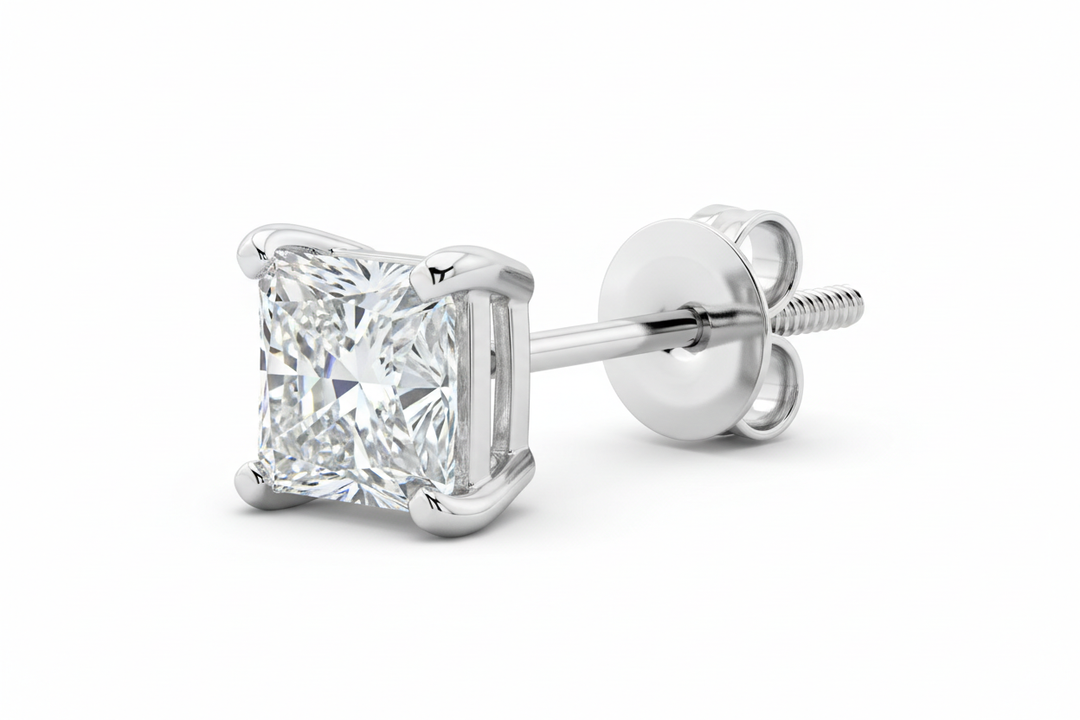 0.50 Ct, Prinecss Cut Lab Grown Diamond Single Stud Earring with Screw Back.