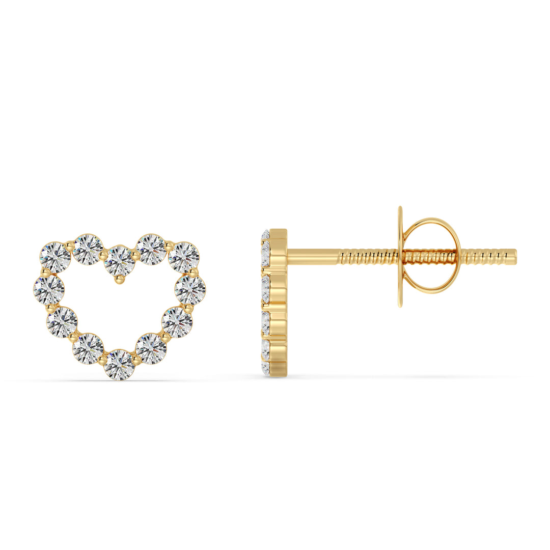 0.84 Carat Round Lab Grown Diamond Heart Stud Earrings in 18K Yellow Gold