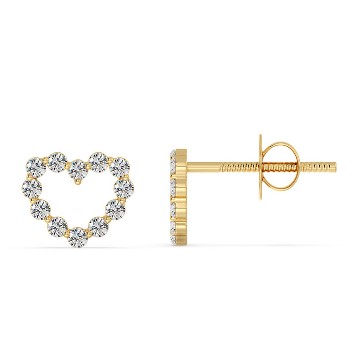 0.84 Carat Round Lab Grown Diamond Heart Stud Earrings in 18K Yellow Gold