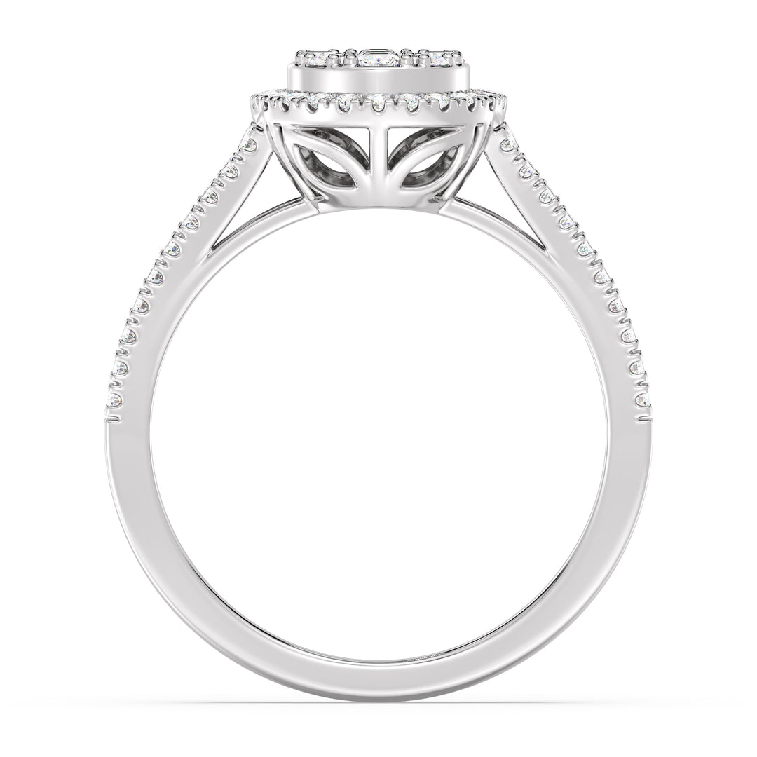 0.65 CTTW EF-VS Lab-Grown Round and Baguette Diamond Cluster Double Halo Engagement Ring in 18K White Gold