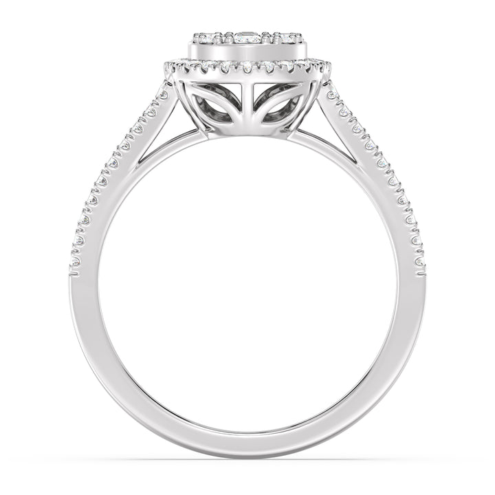 0.65 CTTW EF-VS Lab-Grown Round and Baguette Diamond Cluster Double Halo Engagement Ring in 18K White Gold