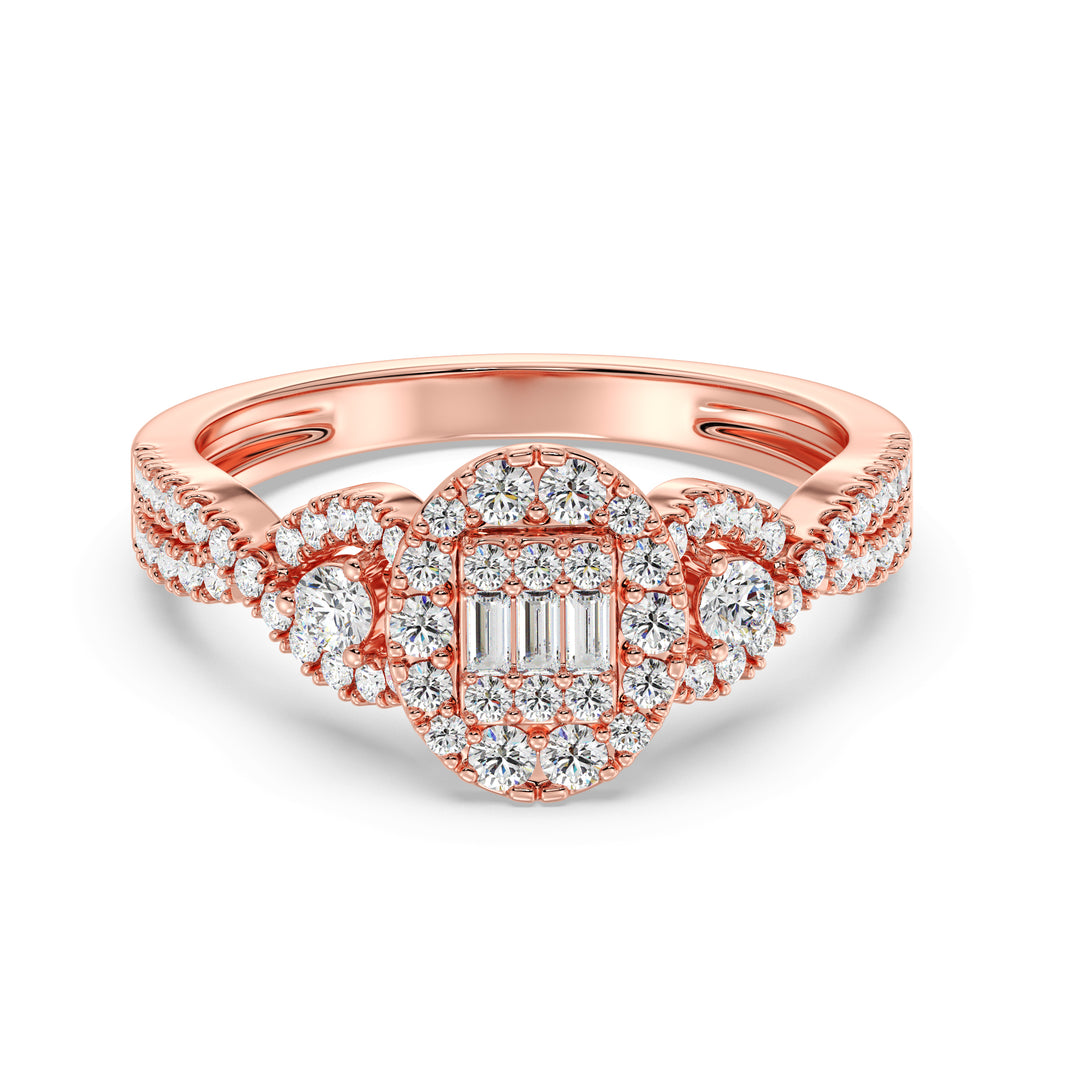 0.67CTTW Round EF-VS Lab-Grown Diamond Oval Cluster Engagement Ring in 18K Rose Gold